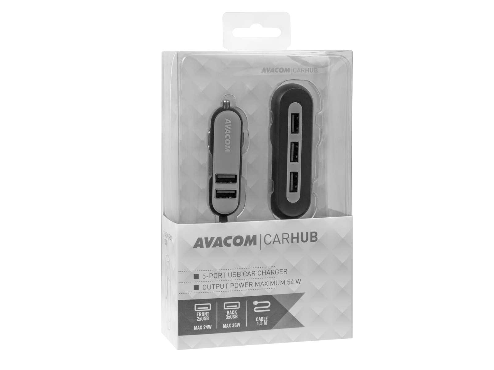 Nabíjačka do auta AVACOM CarHUB s výstupom 5x USB, čierna 
