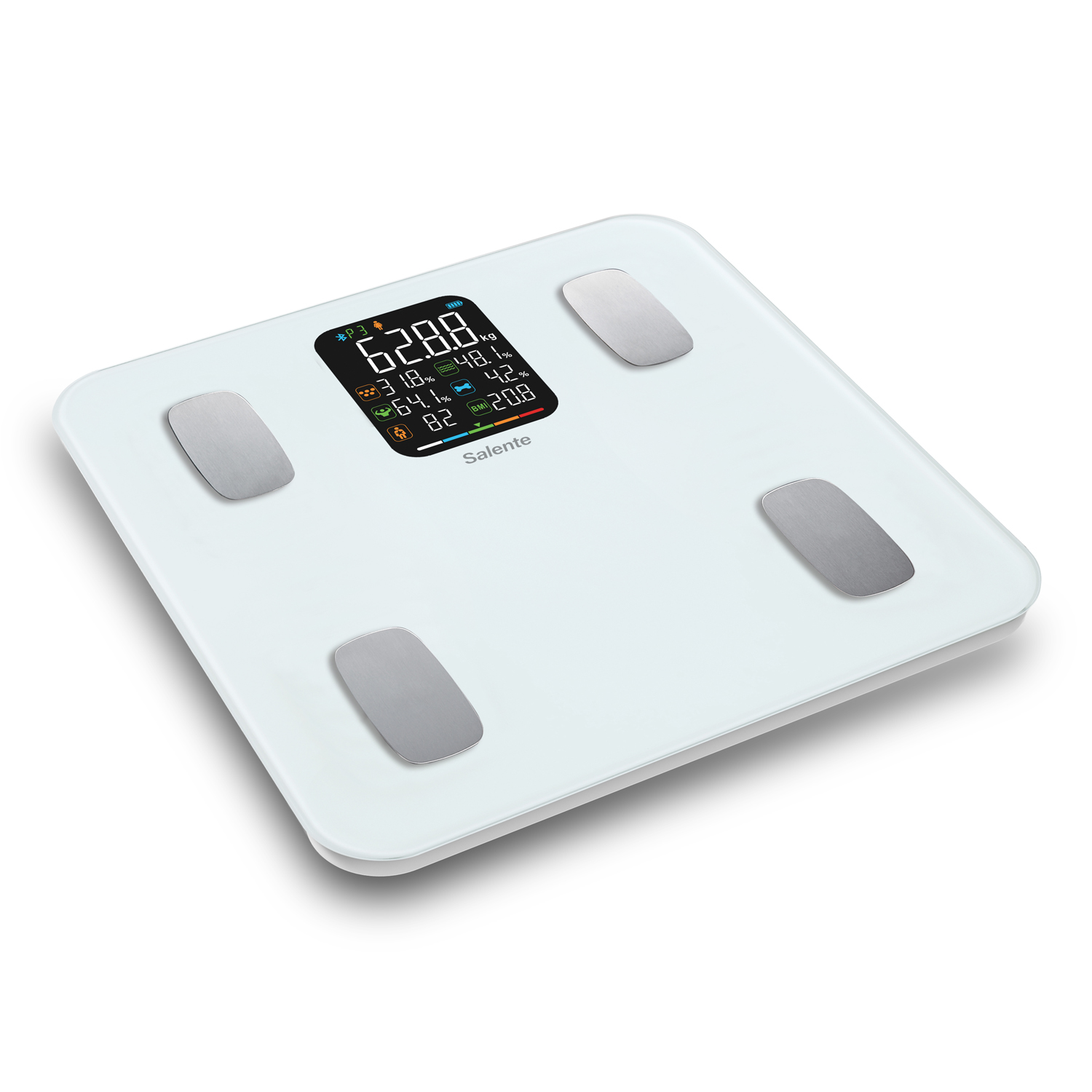 Salente MaxFit, múdra osobná diagnostická fitness váha, Bluetooth, biela 