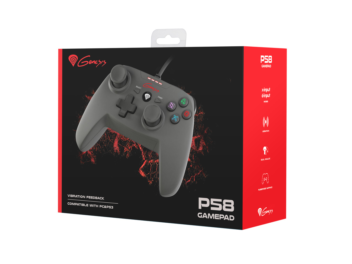 Drátový gamepad Genesis P58, pro PS3/ PC, vibrace 