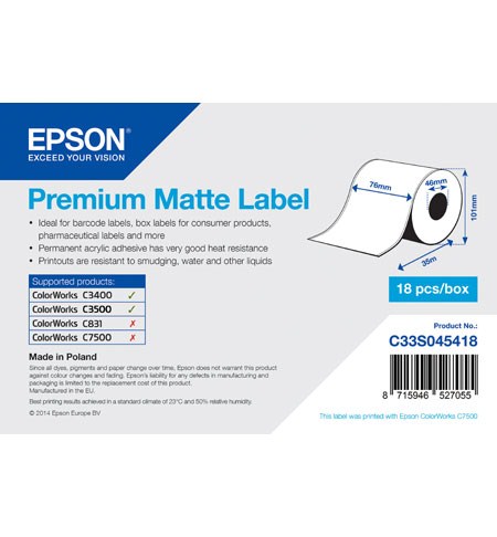 Premium Matte Label Cont.R, 76mm x 35m, MOQ 18ks