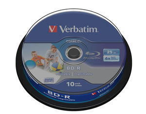 VERBATIM BD-R SL (6x, 25GB), printable, 10 cake
