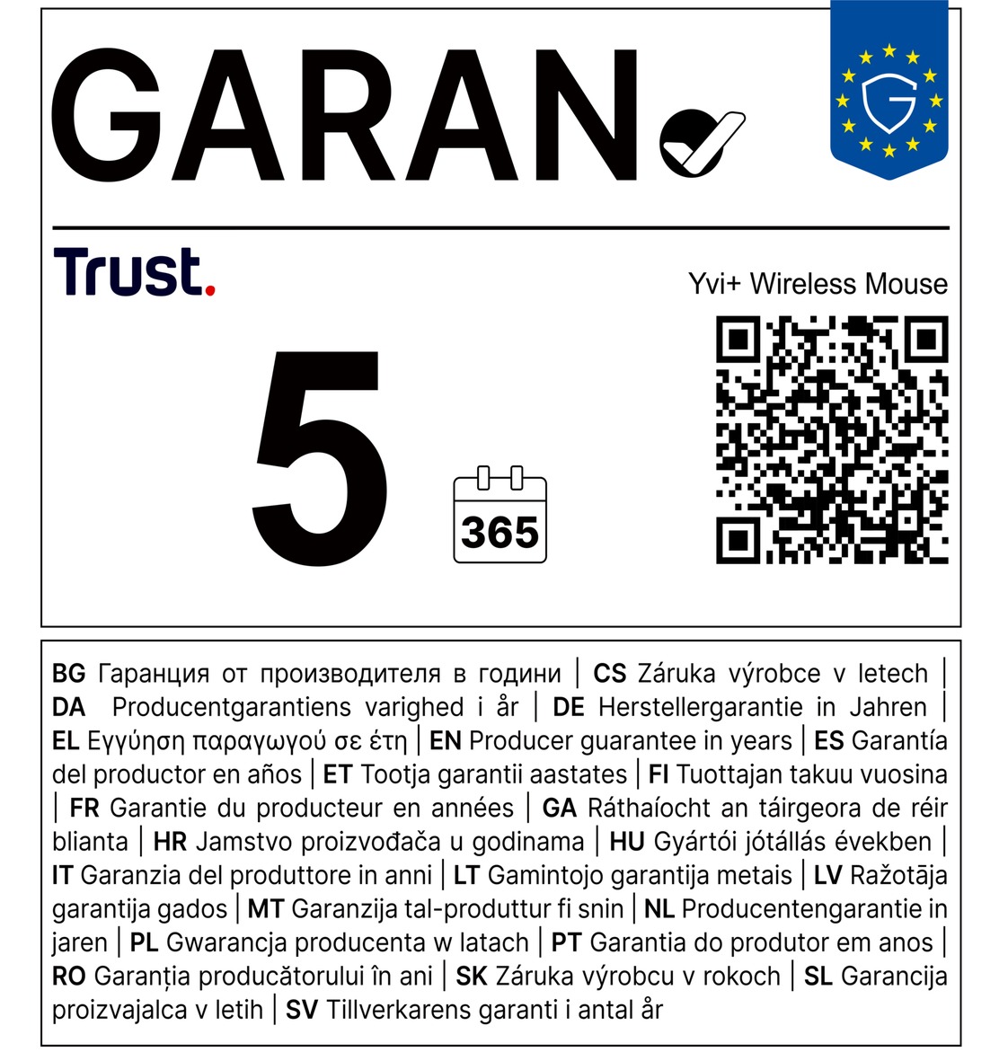 TRUST YVI+/ Kancelárska/ Optická/ Pre pravákov/ 1 600 DPI/ Bezdrôtová USB/ Čierna 