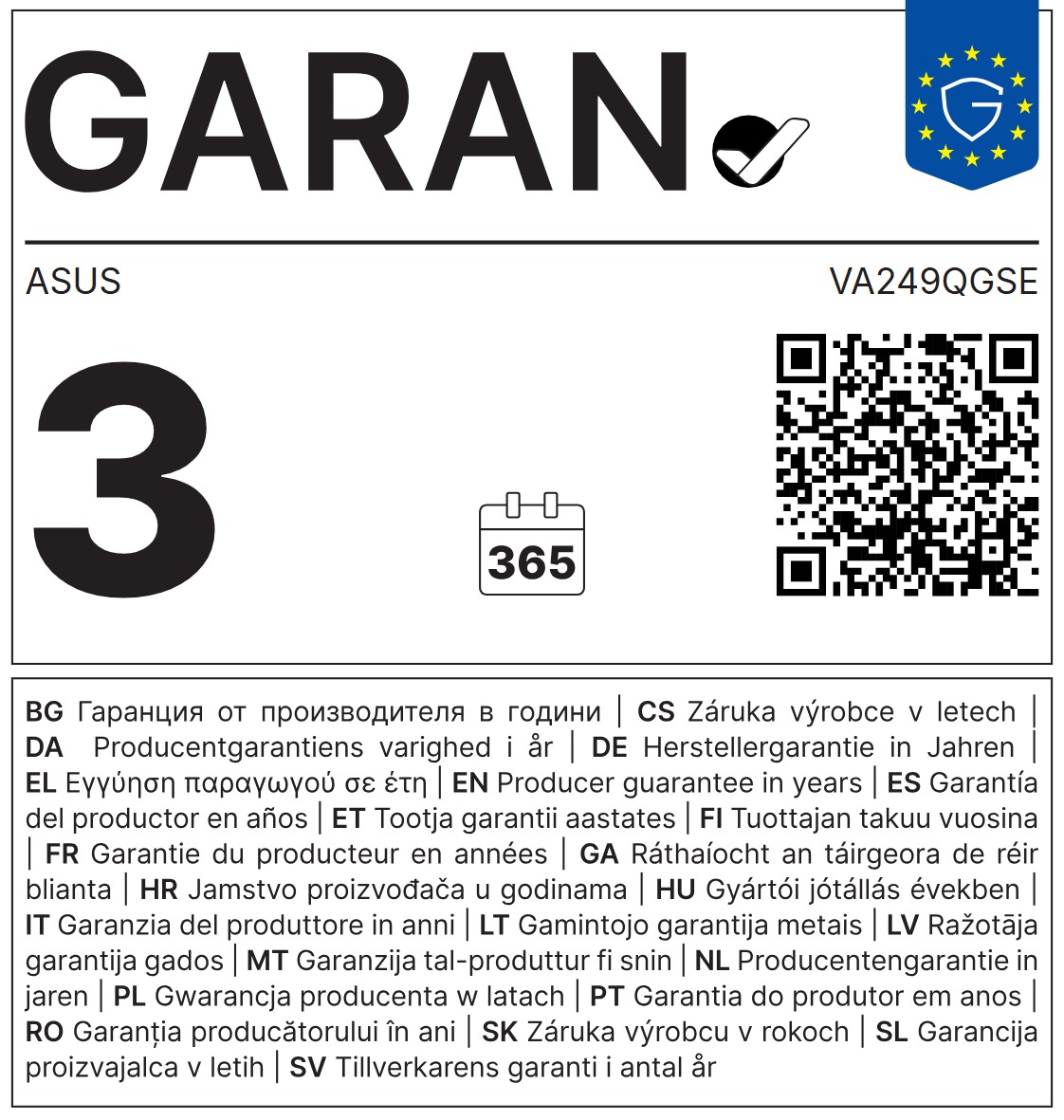 ASUS/ VA249QGSE/ 23, 8"/ IPS/ FHD/ 120Hz/ 1ms/ Čierna/ 3R 