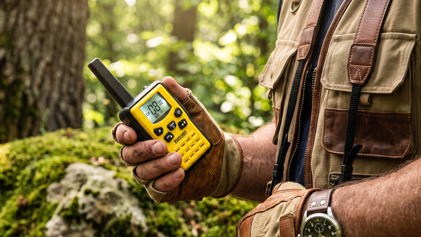 EVOLVEO FreeTalk 2W, PMR vysielačka s výkonom 0, 5 a 2W, žltočierna 