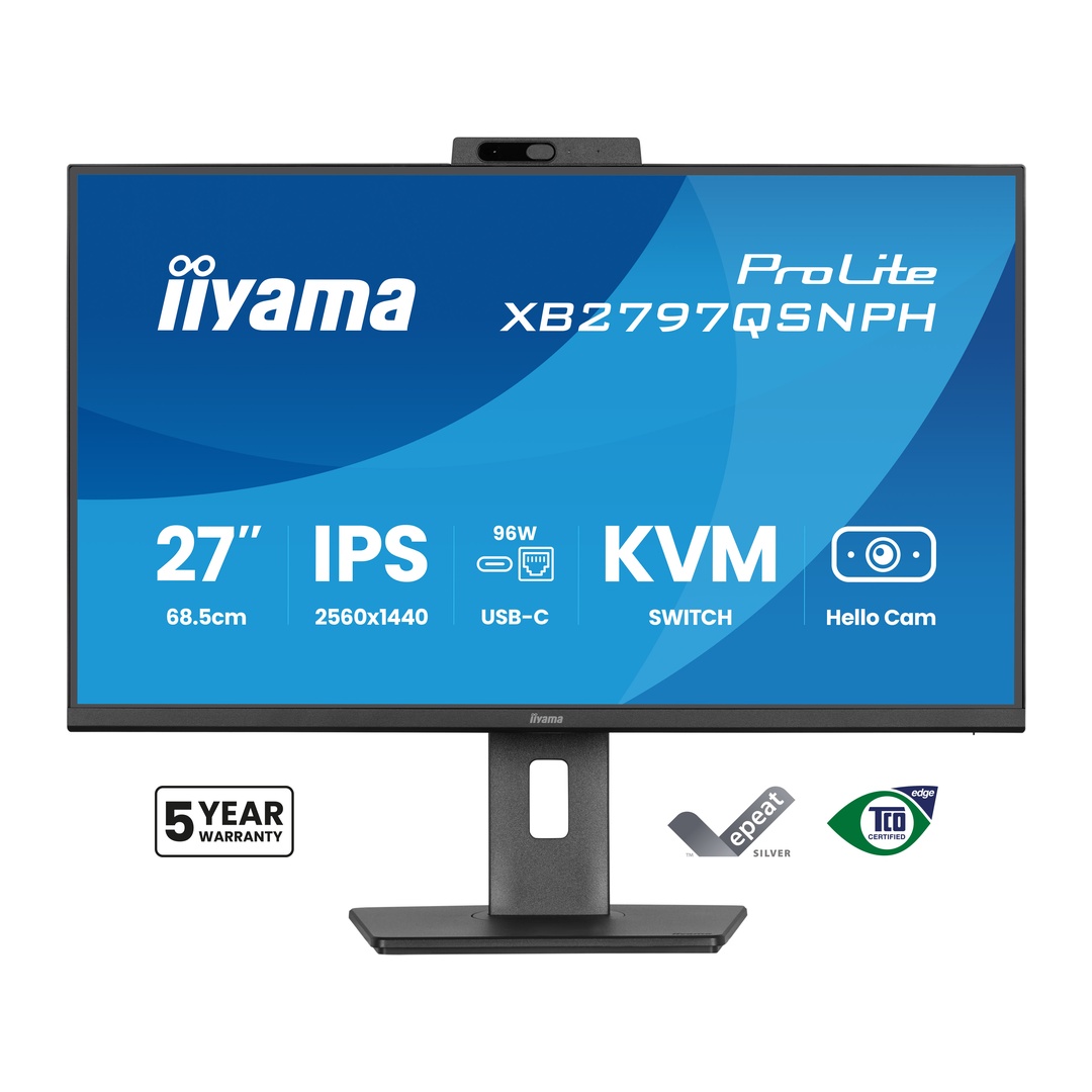 27" iiyama XB2797QSNPH-B1: IPS, QHD, USB-dock, cam 