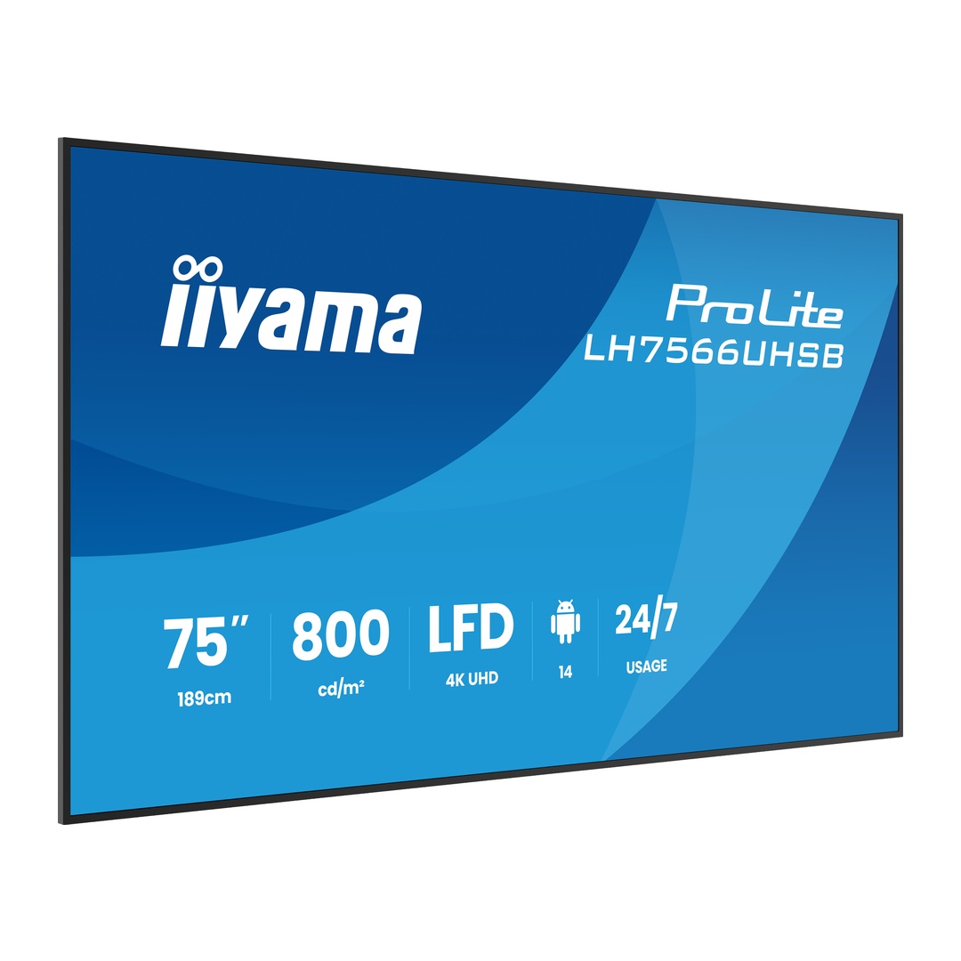 75" iiyama LH7566UHSB-B1AG: VA, 4K UHD, IPX5, DP-out 