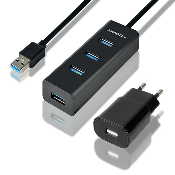 AXAGON HUE-S2BP, 4x USB 3.0 CHARGING hub, vr. AC adaptéra, kábel USB-A 1.2m 