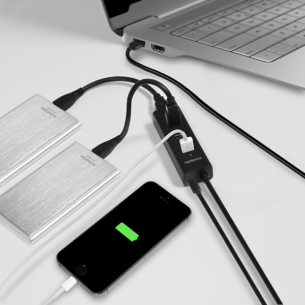AXAGON HUE-S2BP, 4x USB 3.0 CHARGING hub, vr. AC adaptéra, kábel USB-A 1.2m 