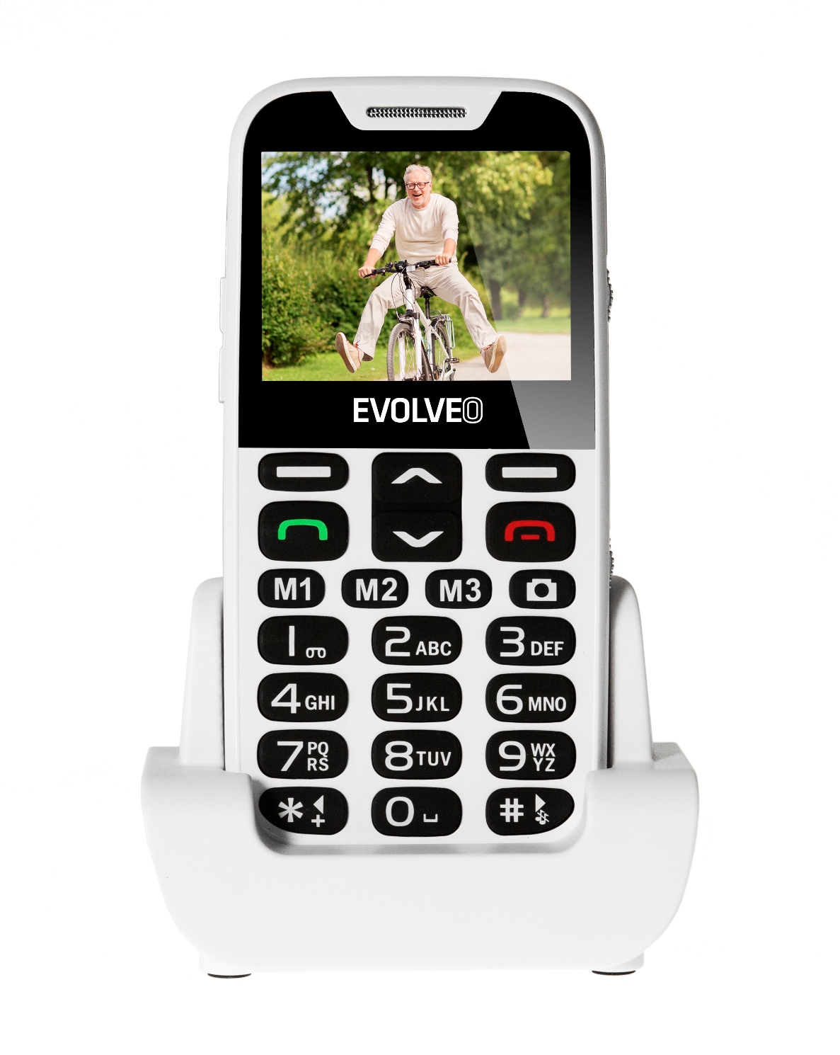 EVOLVEO EasyPhone XD, mobilní telefon pro seniory s nabíjecím stojánkem (bílá barva)