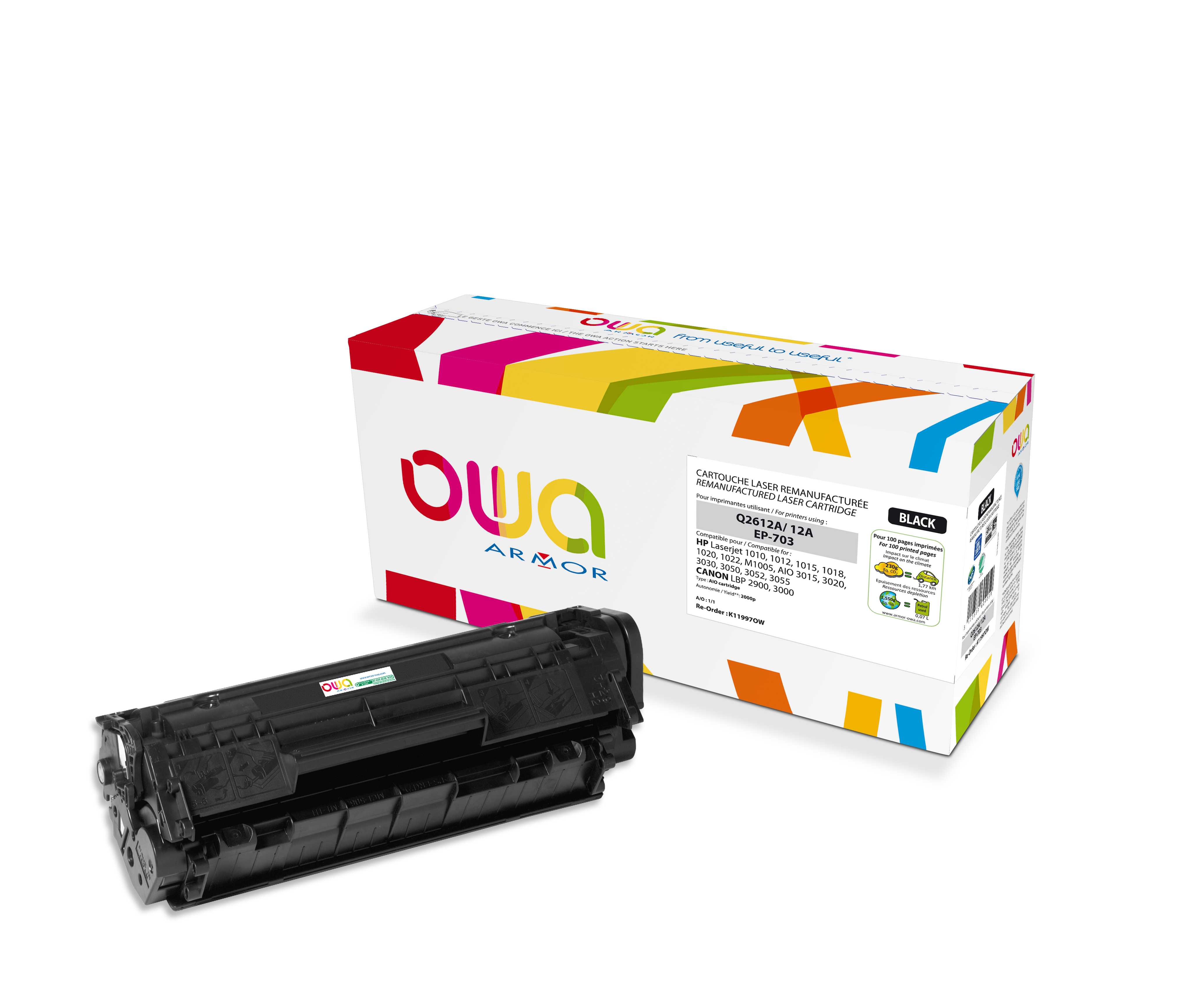 OWA Armor toner kompatibilný s HP LJ 101x, Q2612A, 2000st, čierna/ black