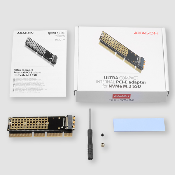 AXAGON PCEM2-1U, PCIe x16/ x8/ x4 - M.2 NVMe M-key slot adaptér, 1U 