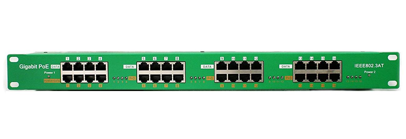 POE-PAN16-GBATF 802.3af/ at gigabitový tienený 16-portový PoE panel