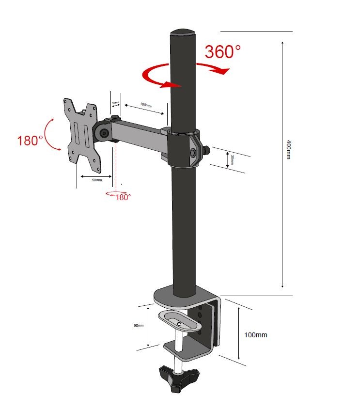 TB Monitor mount single arm TB-MO1 10-27", 10 kg VESA 100x100 