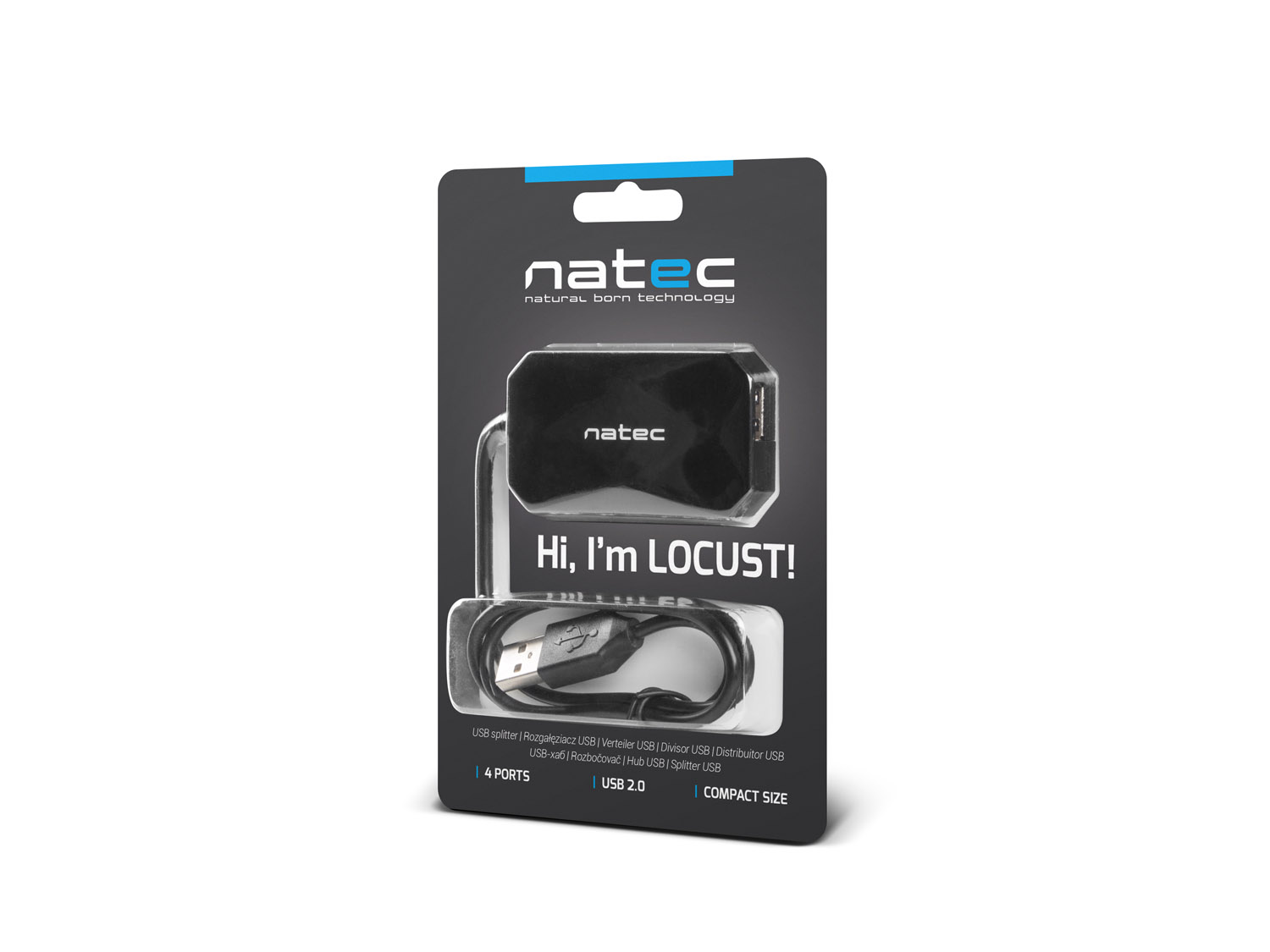 Natec Locust rozbočovač 4x USB 2.0 HUB, čierny 