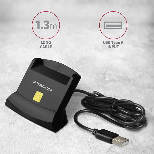 AXAGON CRE-SM2, USB-A StandReader 4-slot čítačka Smart card (eObčanka) + SD/ microSD/ SIM, kábel 1.3 m 