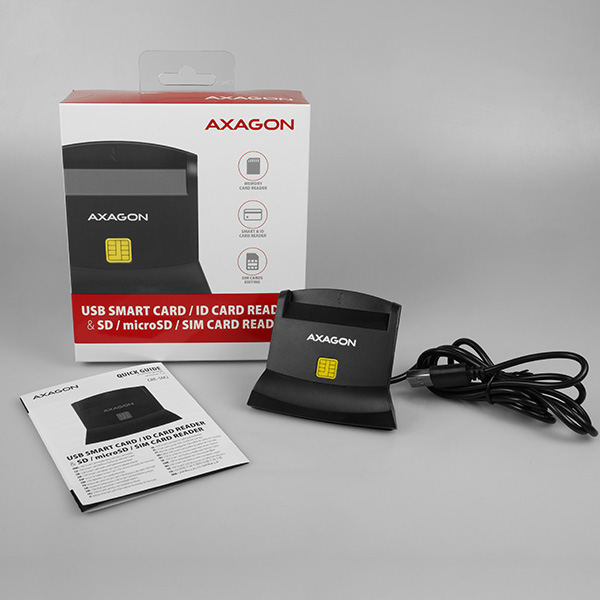 AXAGON CRE-SM2, USB-A StandReader 4-slot čítačka Smart card (eObčanka) + SD/ microSD/ SIM, kábel 1.3 m 
