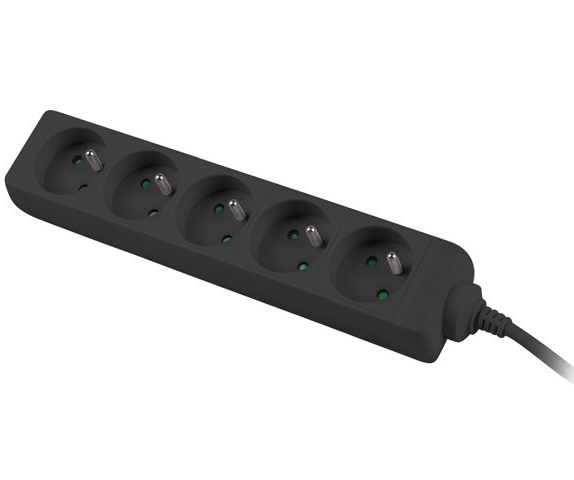 Predlžovací prívod 230V 5m 5 zásuviek, čierny