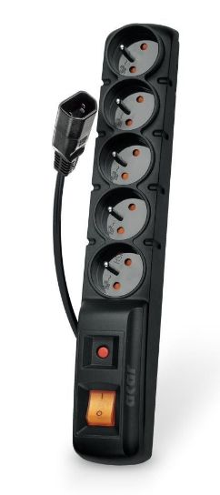 Acar F5 IEC 5m kábel, 5 zásuviek, prepäťová ochrana, C14 do UPS, čierny