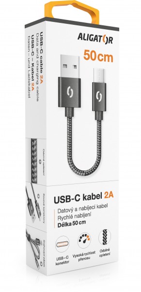 ALIGATOR PREMIUM 2A kabel, 50cm USB-C, černý 