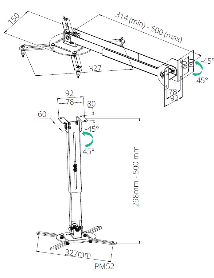 TB Projector mount 2in1 TB-M52 ceiling/ wall 10kg 