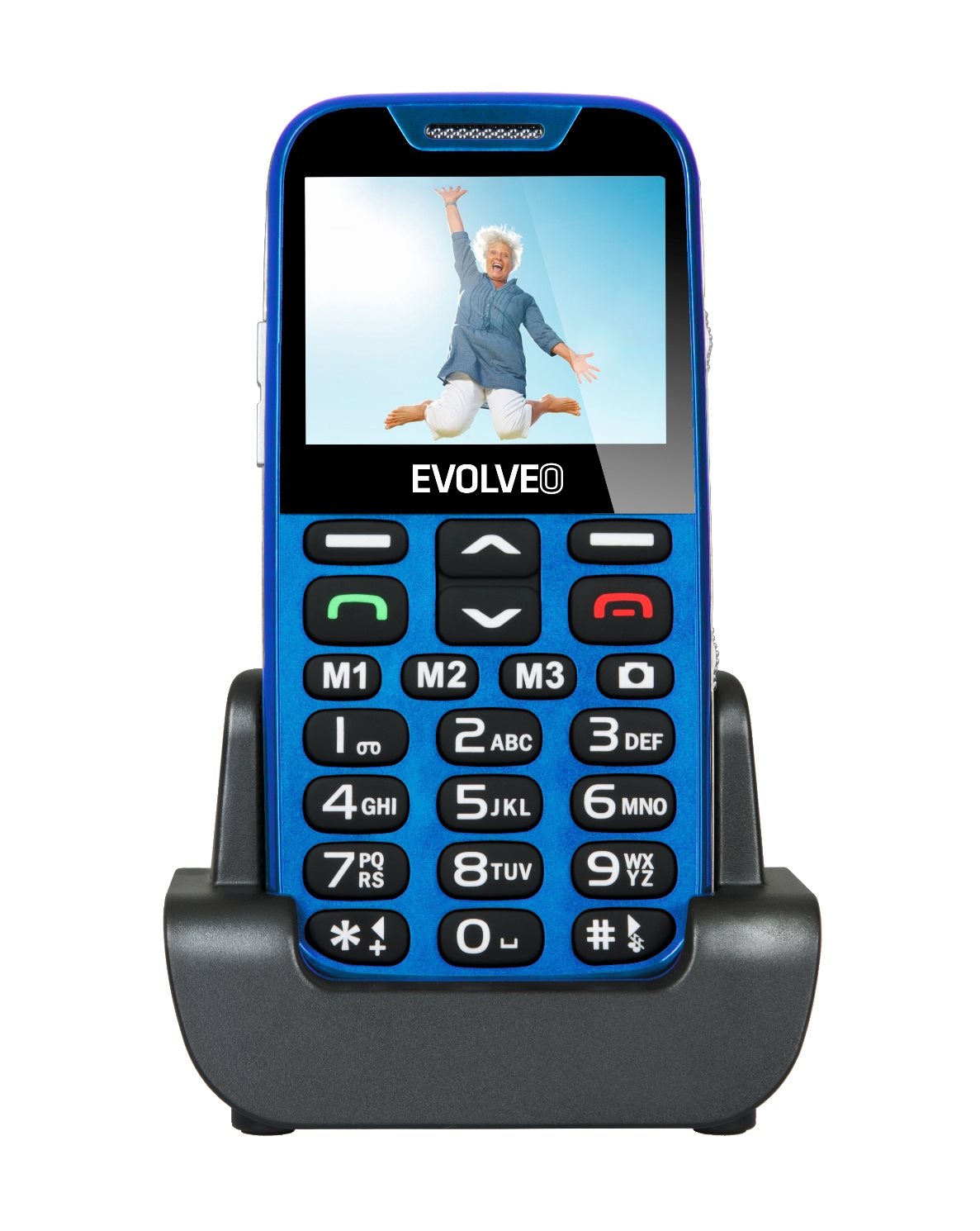 EVOLVEO EasyPhone XD, mobilní telefon pro seniory s nabíjecím stojánkem (modrá barva)