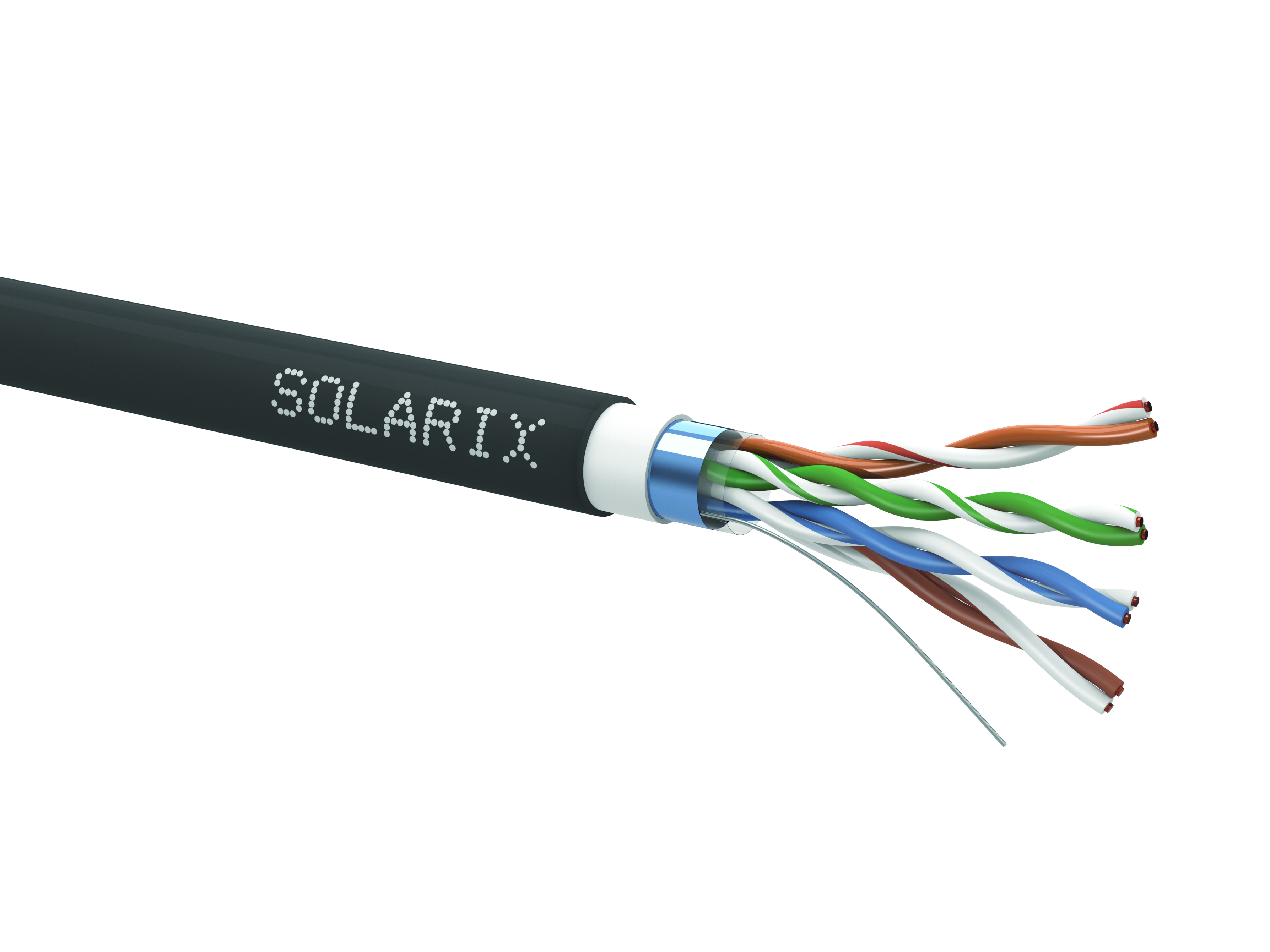 Inštalačný kábel Solarix CAT5E FTP PVC+PE Fca dvojitý plášť 305m/ cievka SXKD-5E-FTP-PVC+PE