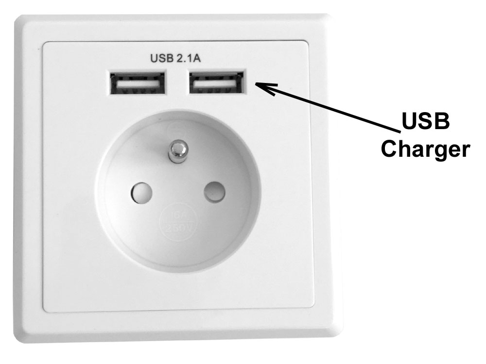 El. zásuvka pod omítku 1x230V+2xUSB 2, 1A napájení