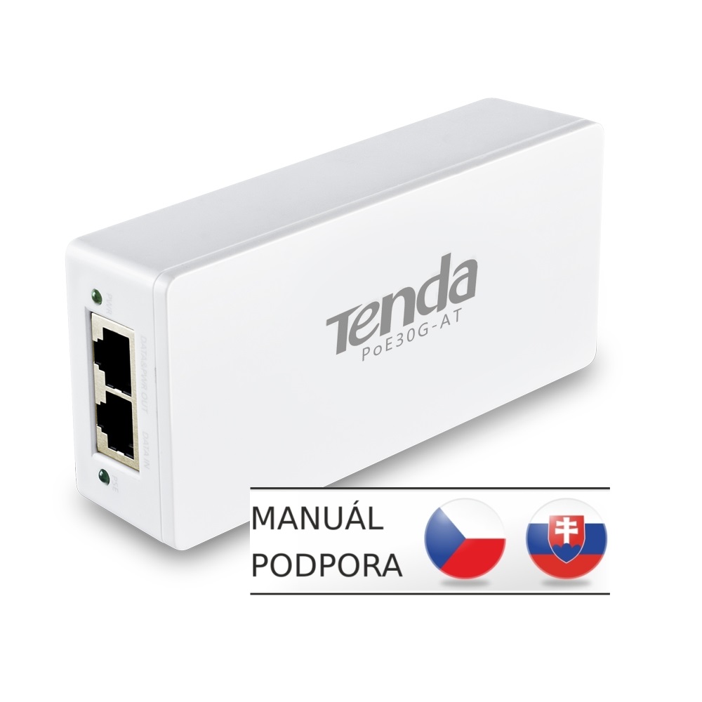 Tenda POE30G-AT Gigabit Power Injector AF/ AT 30W, 802.3af, 802.3at, 2x GLAN 10/ 100/ 1000 Mb/ s, PoE+
