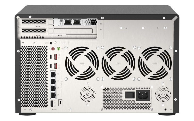 QNAP TVS-h1288X-W1250-16G (Xeon 3, 3GHz, ZFS, 16GB ECC RAM, 8x 3, 5"+ 4x 2, 5", 2x M.2 NVMe, 4x 2, 5GbE) 