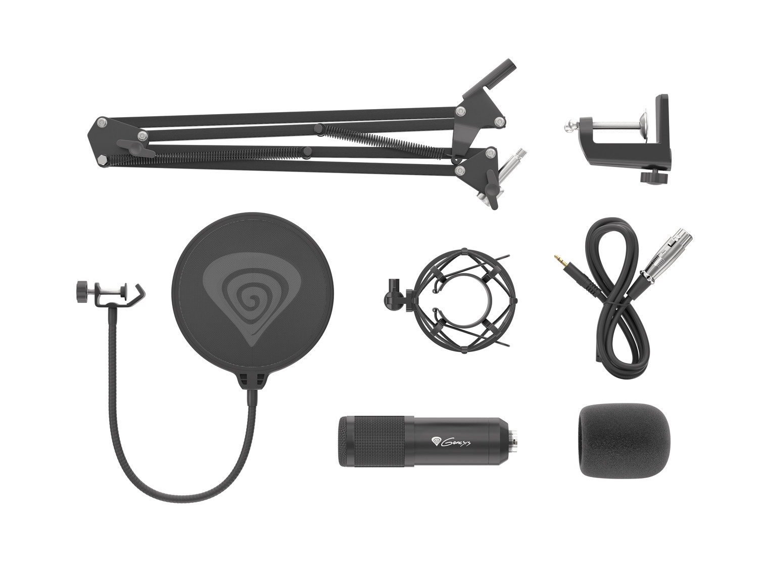 Streamovací mikrofón Genesis Radium 300, XLR, kardioidná polarizácia, ohybné rameno, pop-filter 