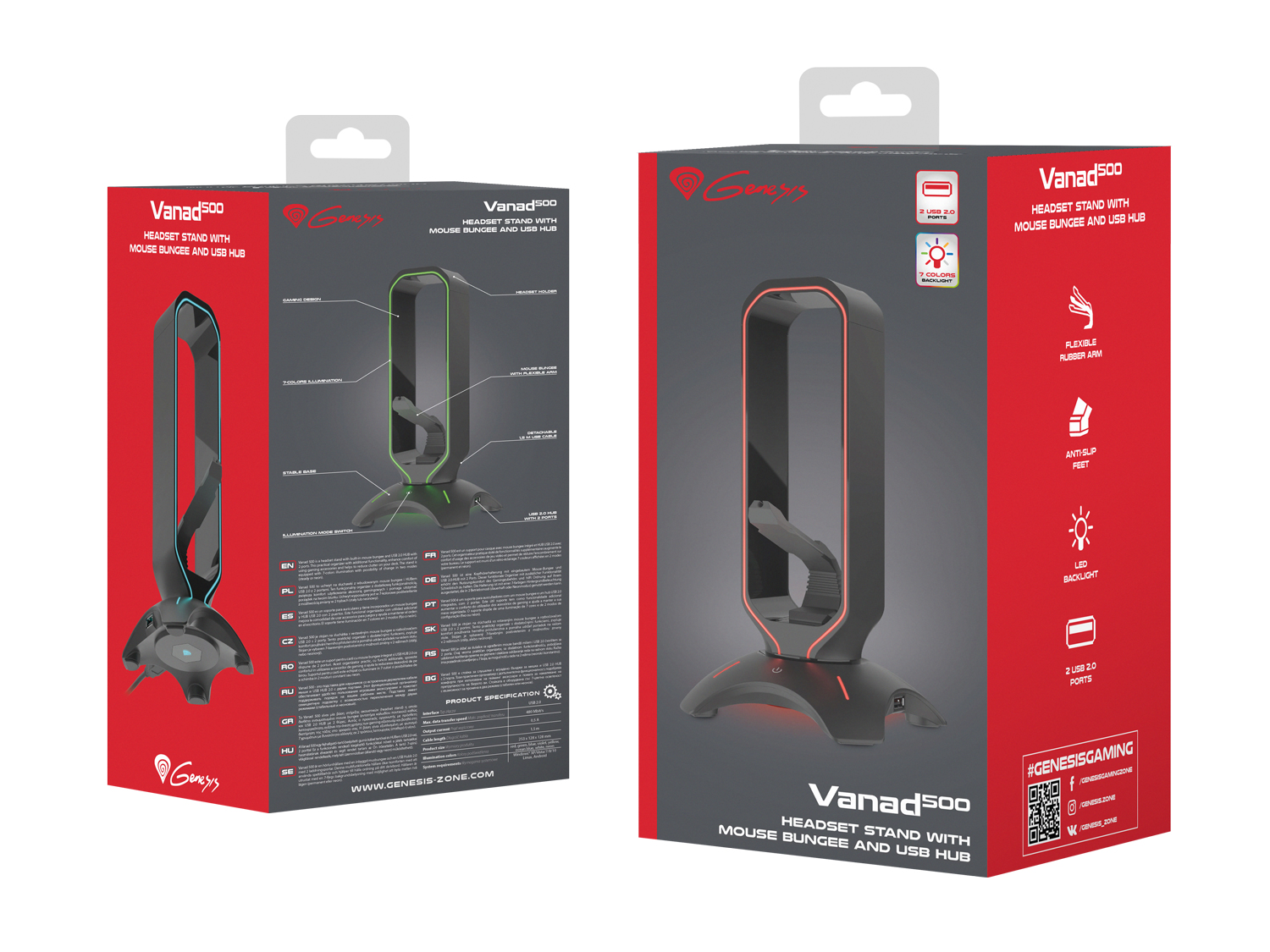 GENESIS VANAD 500 Mouse Bungee + HUB 2x USB Typ-A 