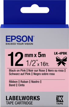 Epson zásobník se štítky – saténový pásek, LK-4HKK, černá/ růžová, 12 mm (5 m)
