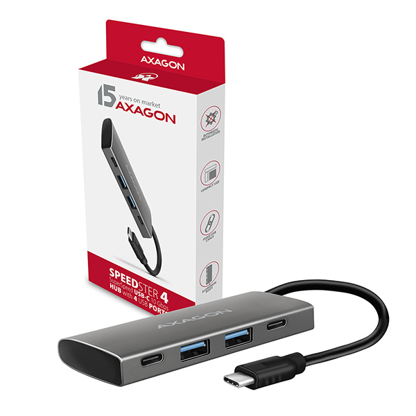 AXAGON HMC-4G2, USB-C 3.2 Gen 2 10 Gb/ s hub, porty 2x USB-A + 2x USB-C, kábel USB-C 13cm