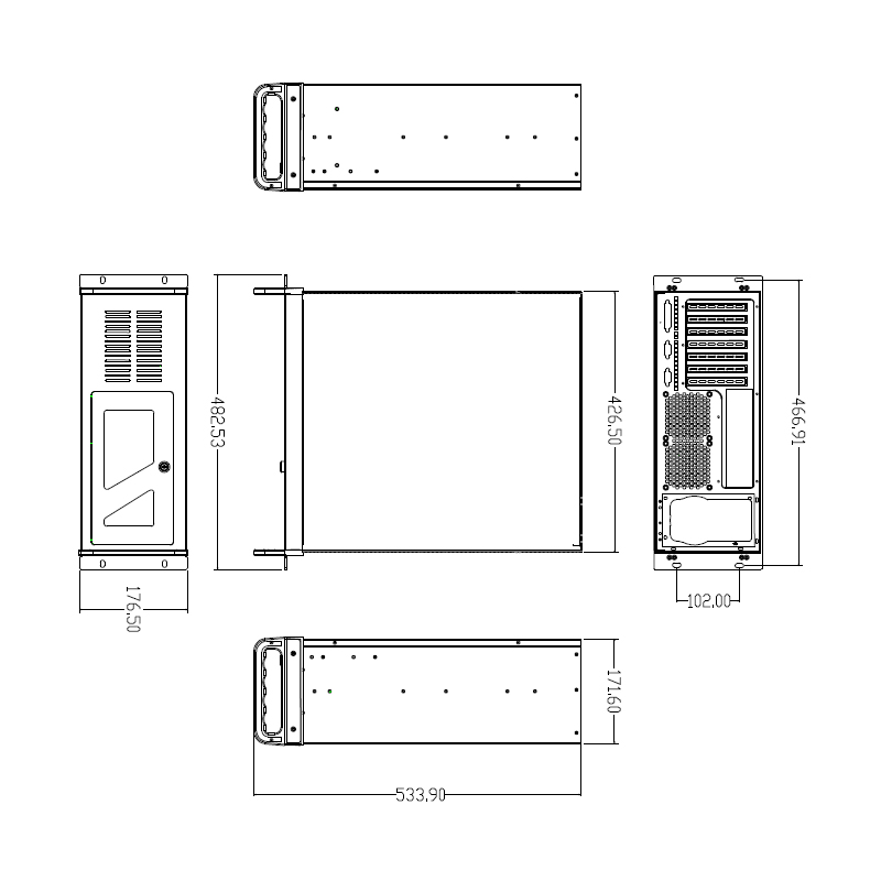 DATACOM 19" Case IPC 4U/ 485mm Černý bez PSU 