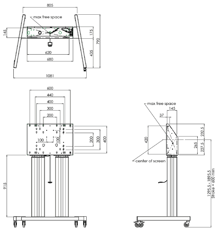 SMMS 062.7105 dvojitý elektrický lift 98", 160 kg, 1295-1895 mm, čierny 
