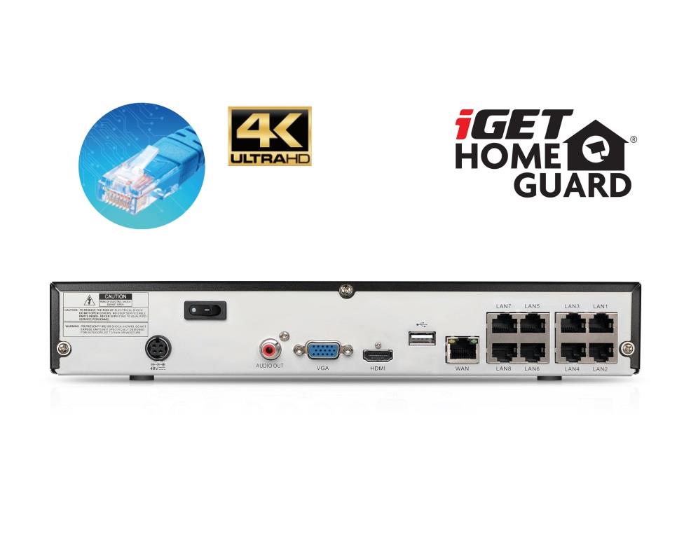 iGET HGNVK84904 - Kamerový UltraHD 4K PoE set, 8CH NVR + 4x IP 4K kamera, zvuk, SMART W/ M/ Andr/ iOS 