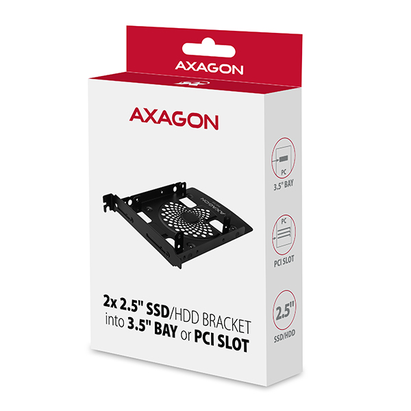 AXAGON RHD-P25, hliníkový rámeček pro 2x 2.5" HDD/ SSD do 3.5" pozice nebo PCI záslepky 
