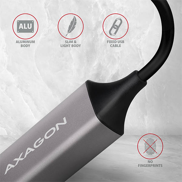 AXAGON ADE-TR, USB-A 3.2 Gen 1 - Gigabit Ethernet sieťová karta, auto inštal, titánovo šedá 