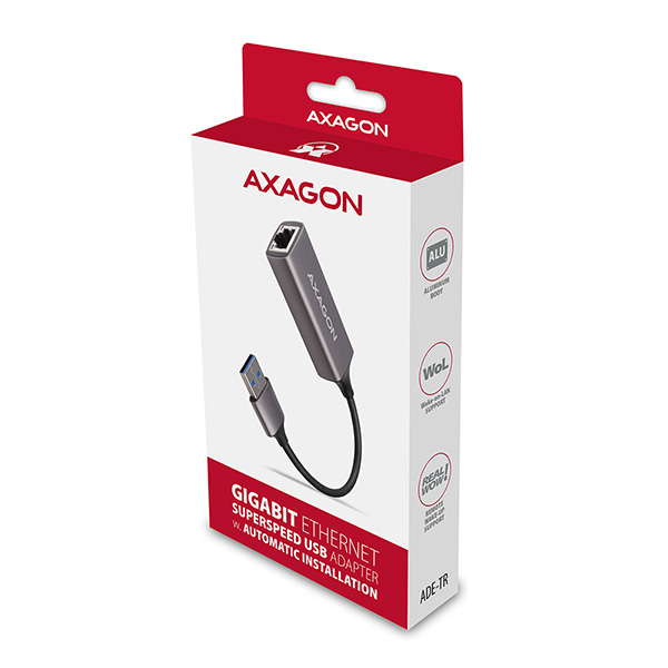 AXAGON ADE-TR, USB-A 3.2 Gen 1 - Gigabit Ethernet sieťová karta, auto inštal, titánovo šedá 