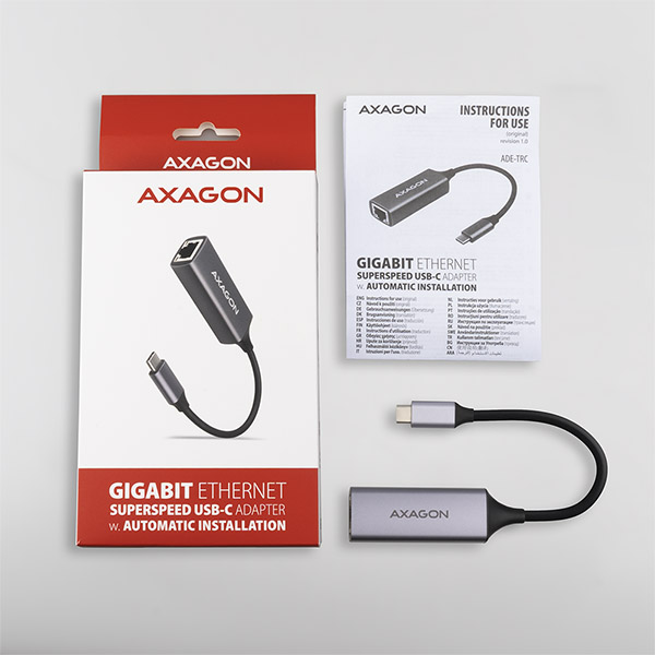 AXAGON ADE-TRC, USB-C 3.2 Gen 1 - Gigabit Ethernet sieťová karta, auto inštal, titánovo šedá 
