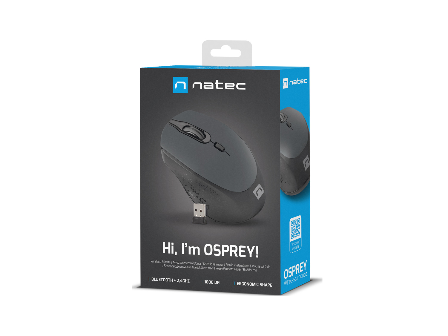 Natec optická myš OSPREY/ 1600 DPI/ Cestovní/ Optická/ Bezdrátová USB/ Černá 