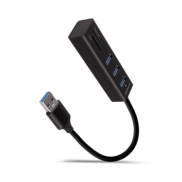 AXAGON HMA-CR3A, USB 3.2 Gen 1 hub, porty 3x USB-A + čítačka kariet SD/ microSD, kovový, kábel USB-A 20