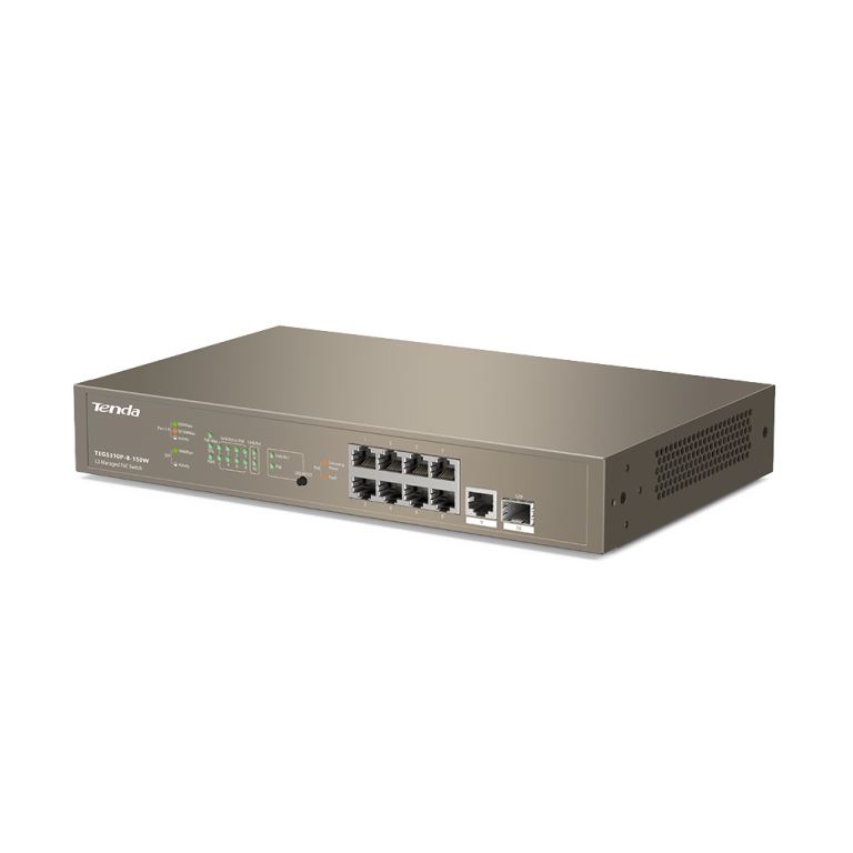 Tenda TEG5310P-8-150W - L3 riadený gigabitový PoE AT switch,  8x PoE AF/ AT 10/ 100/ 1000Mbps,  1xSFP 1Gbps 