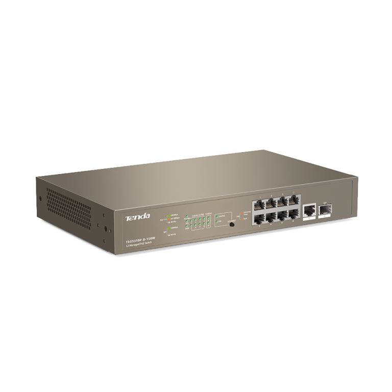 Tenda TEG5310P-8-150W - L3 riadený gigabitový PoE AT switch,  8x PoE AF/ AT 10/ 100/ 1000Mbps,  1xSFP 1Gbps 