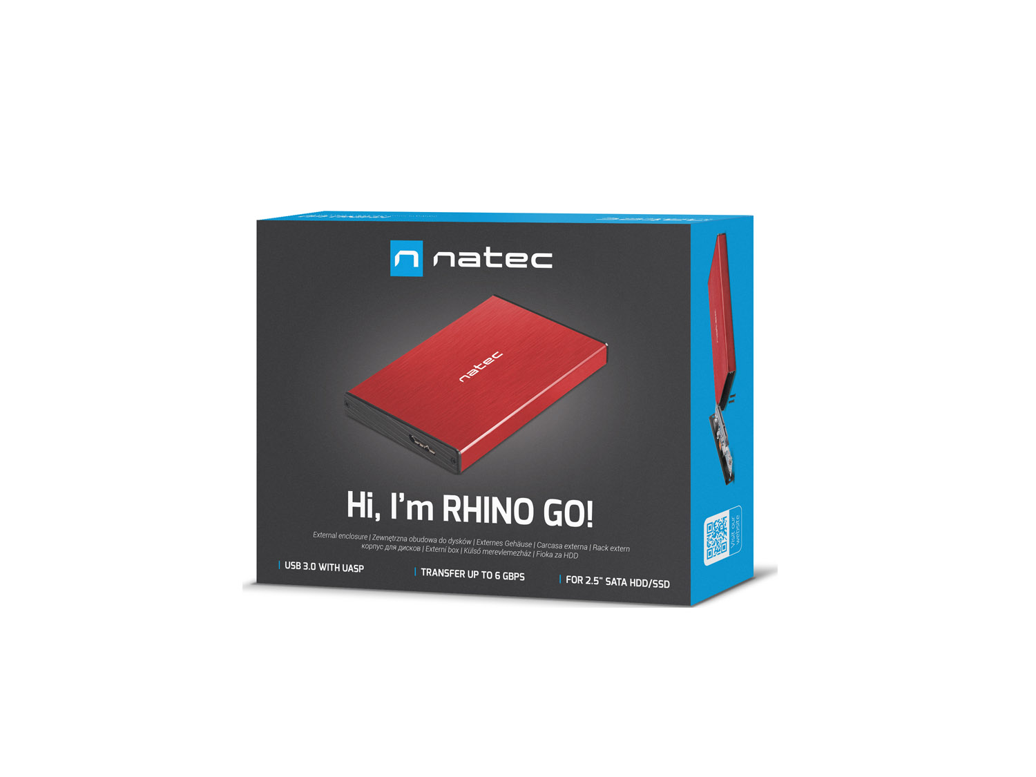 Externí box pro HDD 2, 5" USB 3.0 Natec Rhino Go, červený, hliníkové tělo 