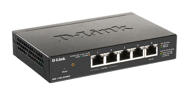 D-Link DGS-1100-05PDV2 5-port Gigabit PoE Smart Managed Switch with 1 PD port 