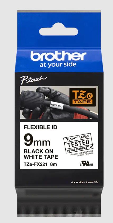 TZE-FX221, biela/ čierna, 9 mm, s flexibilnou páskou 