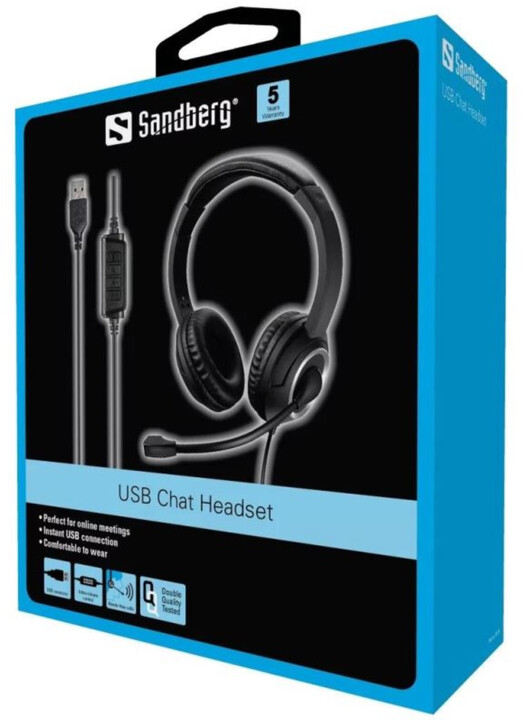 Sandberg PC slúchadlá USB Chat Headset s mikrofónom, čierna 