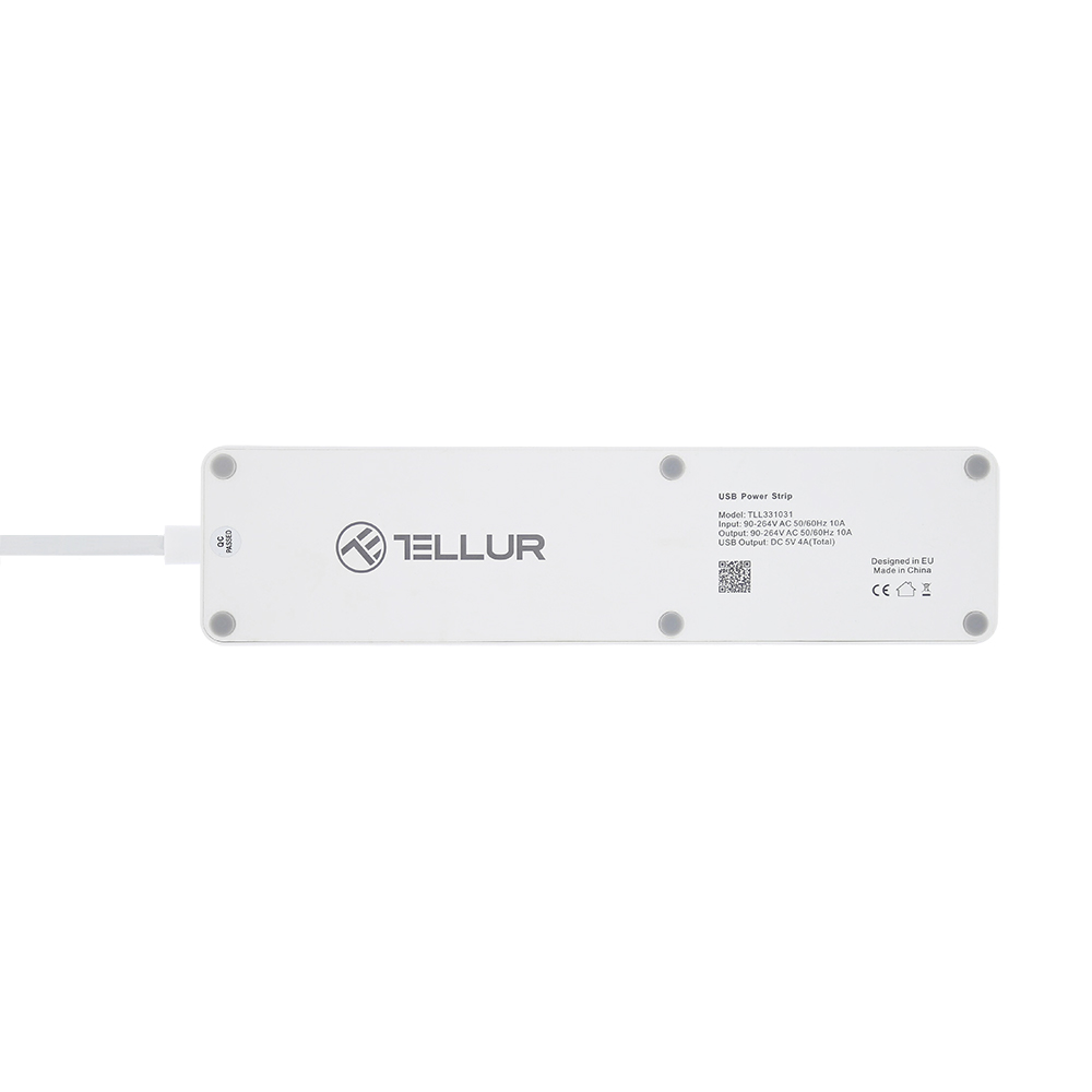 Tellur WiFi Smart Power Strip, 3x zásuvka, 4x USB 4A, 2200W, 10A, 1.8m, bílá 