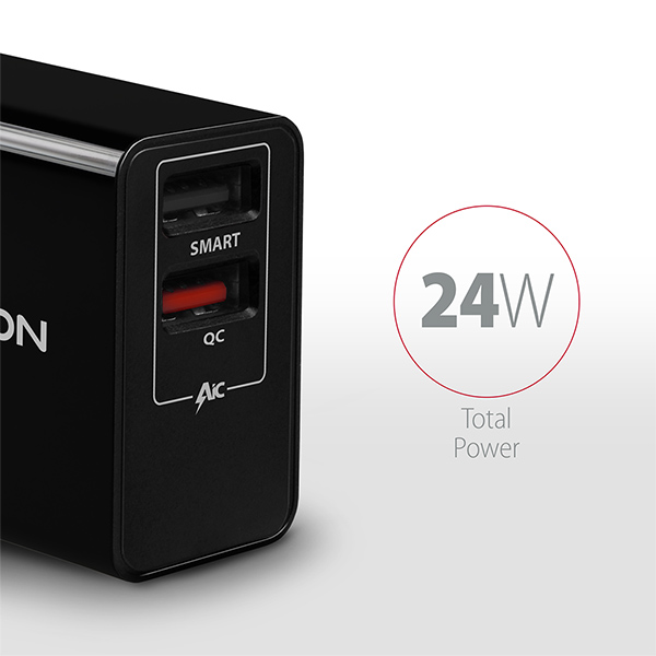 AXAGON ACU-QS24, QC & SMART nabíjačka do siete 24W, 2x USB-A port, QC3.0/ AFC/ FCP + 5V/ 1.2A 